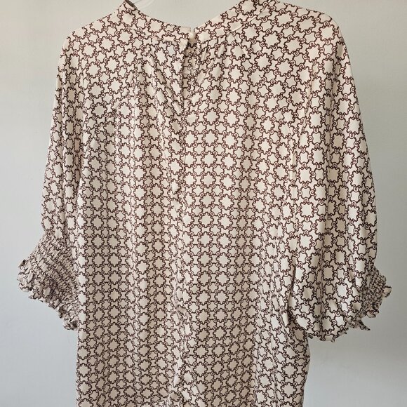 SHEIN Curve Quiet Lux Ecru Print Blouse w/Shirred Short Sleeve Cuff - Picture 2 of 7